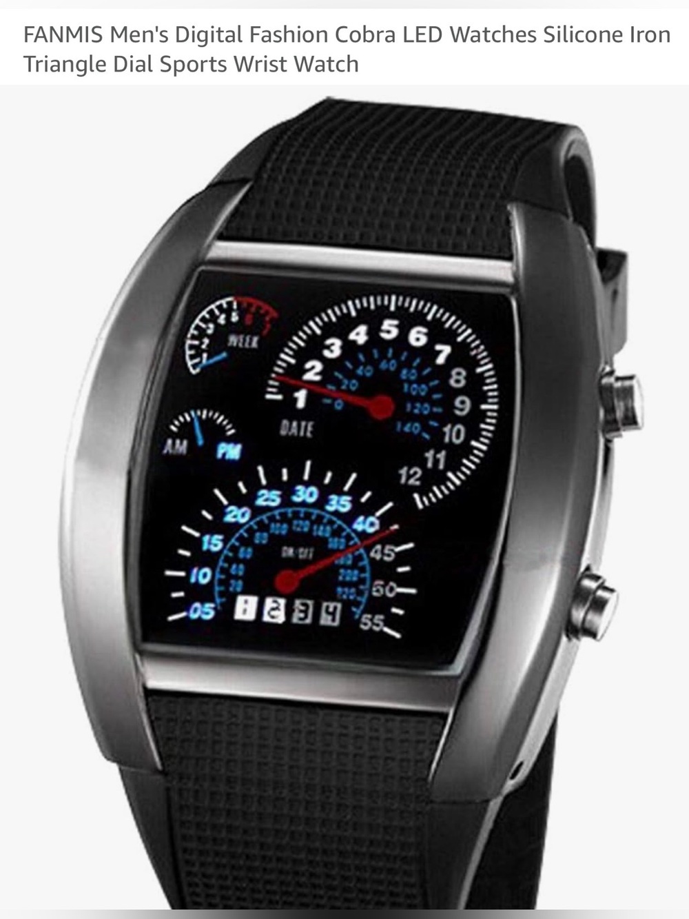 Digital Cobra LED Speedometer Watch - Black & Silver